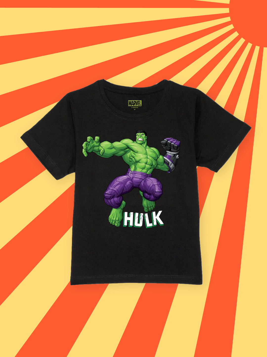 YK Marvel Boys Black Hulk Printed Pure Cotton T-shirt