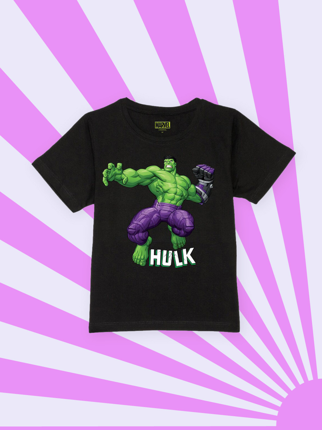 YK Marvel Boys Black Avengers Hulk Graphic Print Cotton T-shirt
