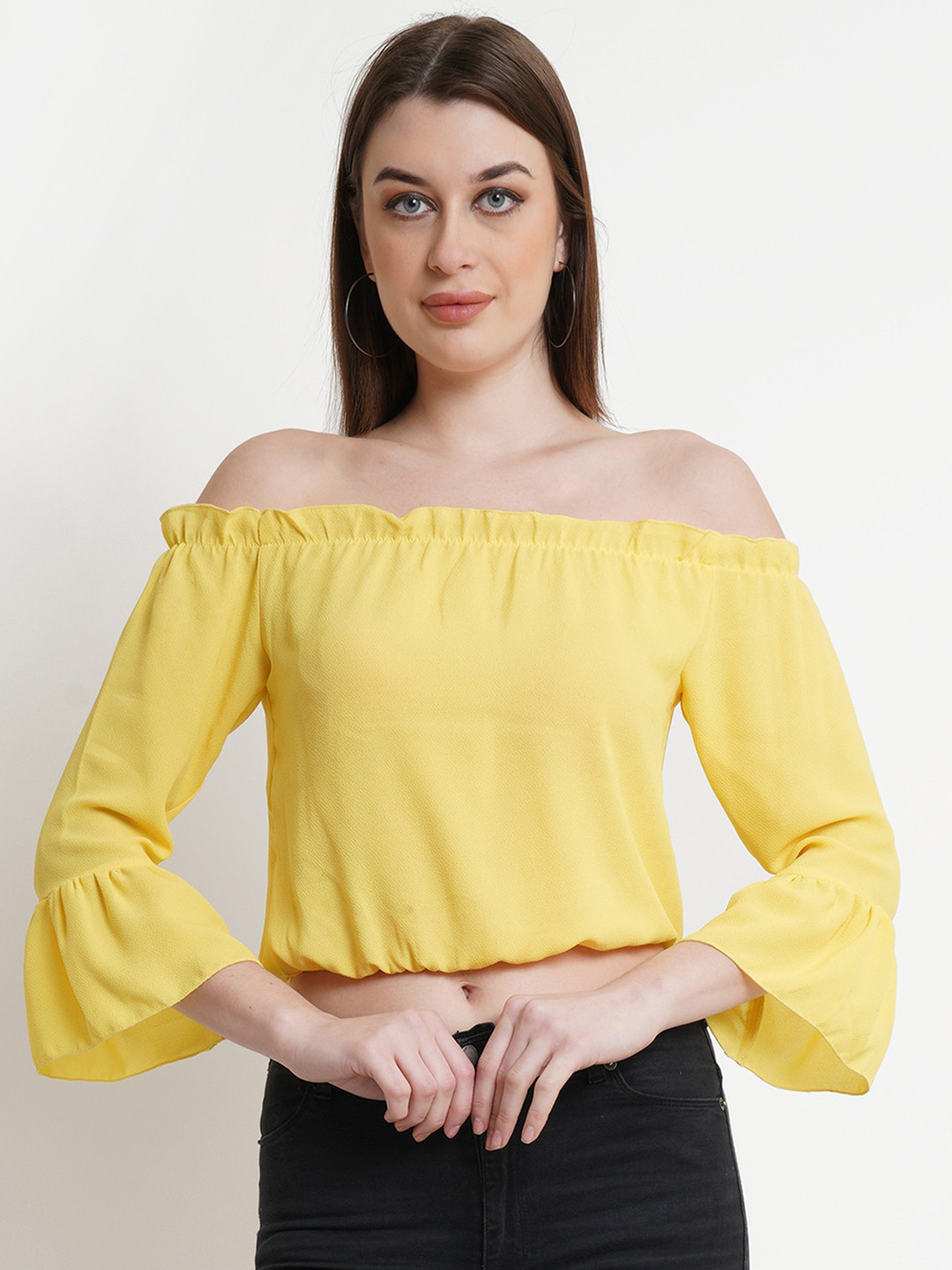 DODO & MOA Yellow Off-Shoulder Bardot Crop Top