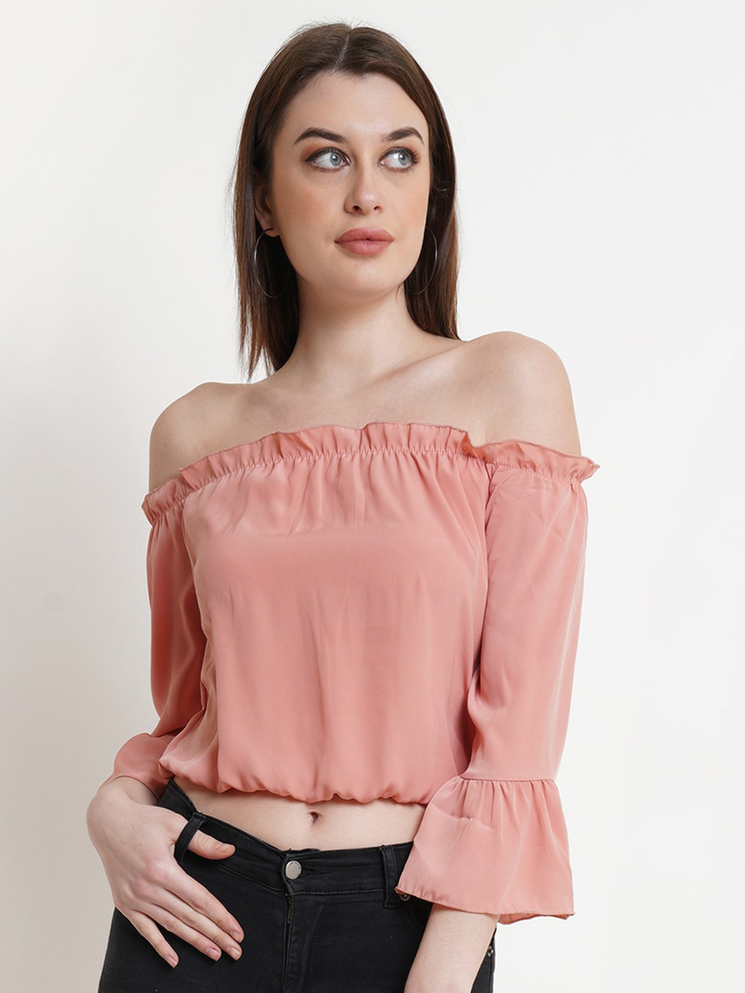 DODO & MOA Peach-Coloured Off-Shoulder Bardot Crop Top