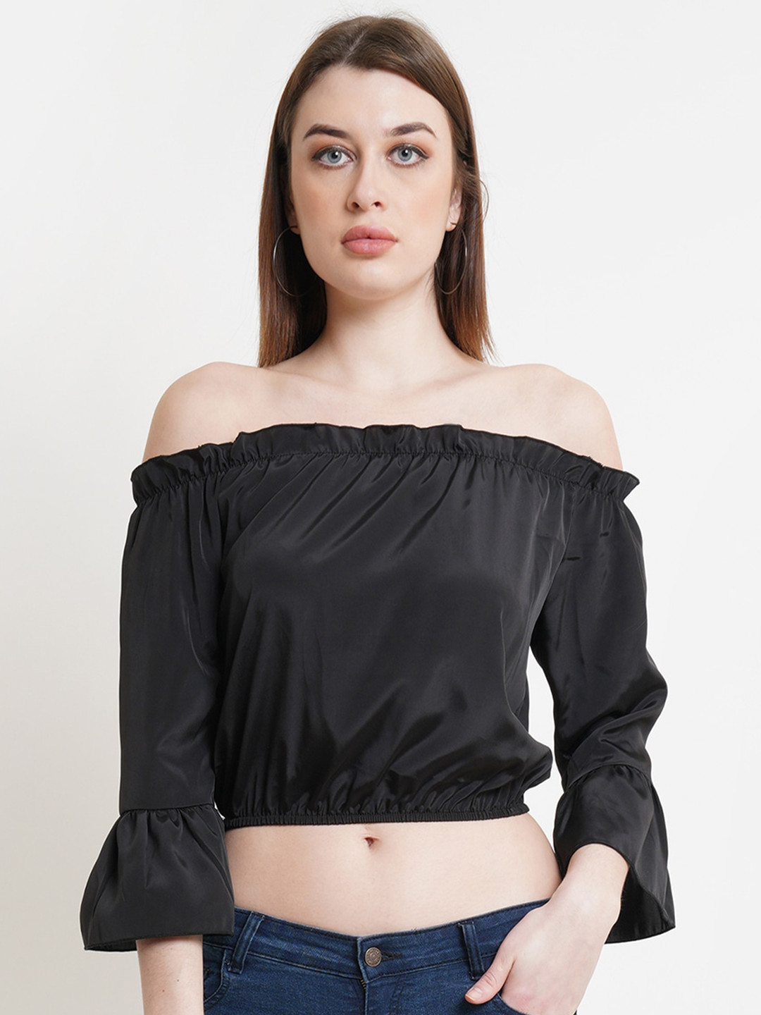 DODO & MOA Black Off-Shoulder Bardot Crop Top