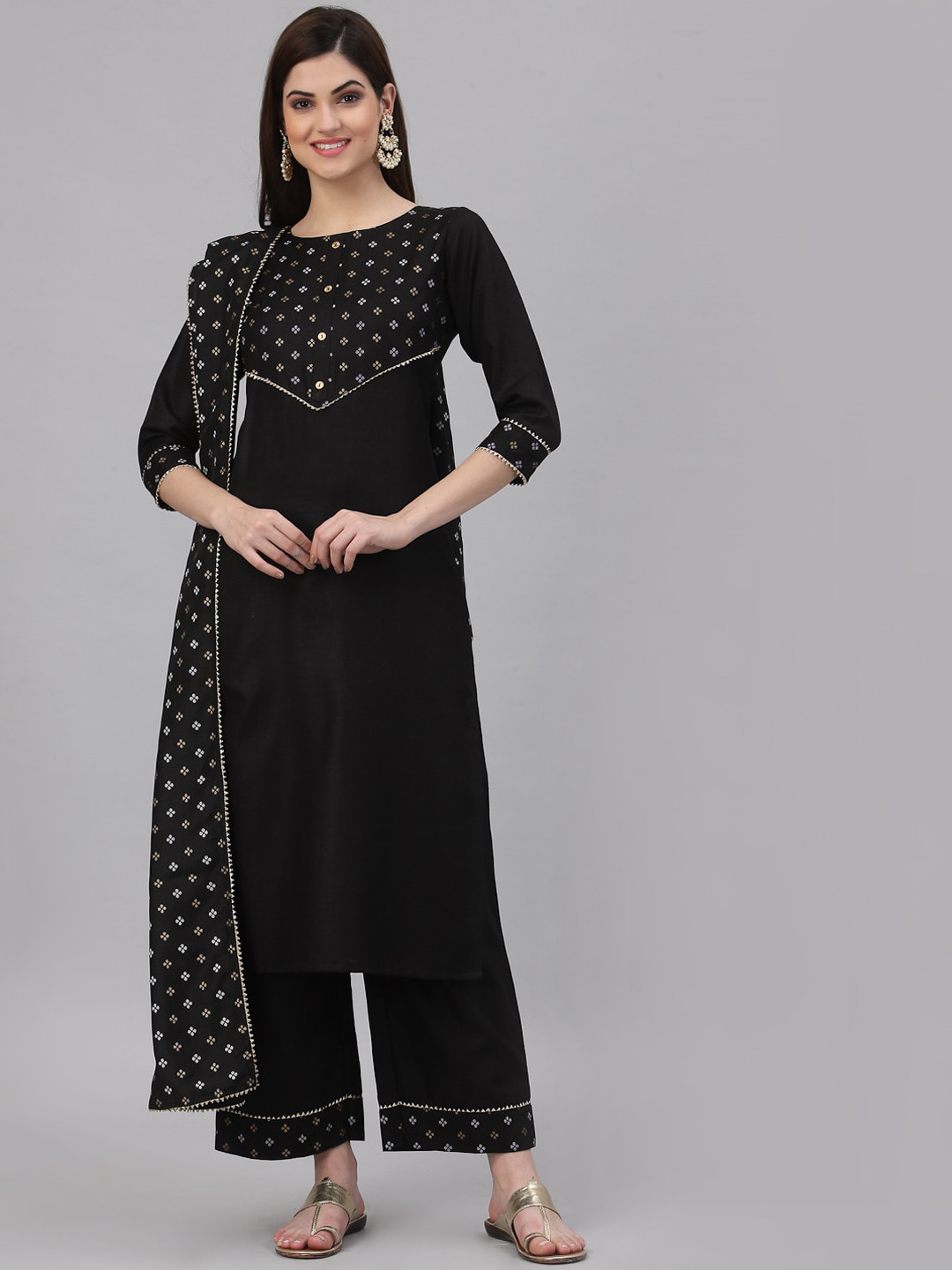 KALINI Women Black Yoke Design Gotta Patti Kurta with Palazzos & With Dupatta