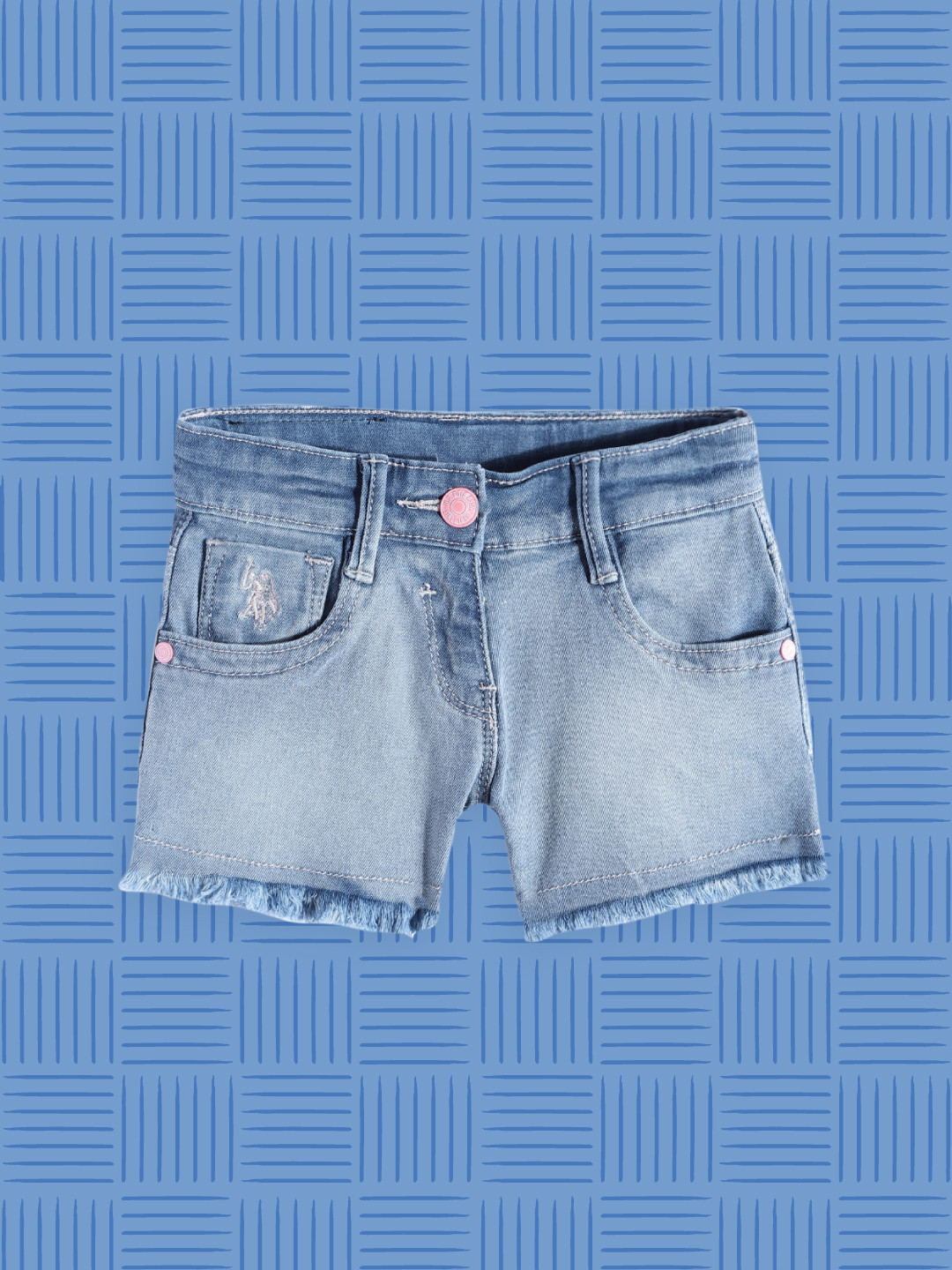 U.S. Polo Assn. Kids Girls Blue Regular Fit Denim Shorts
