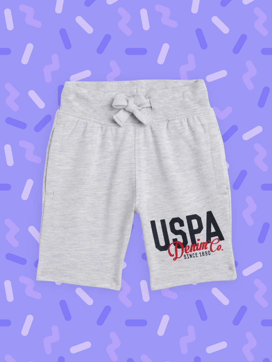 U.S. Polo Assn. Kids Boys Grey Melange Solid Mid-Rise Regular Shorts with Brand Logo Print