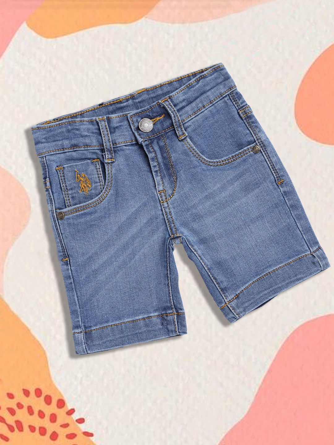 Buy U.S.Polo Assn. Kids Boys Blue Washed Denim Shorts Shorts for