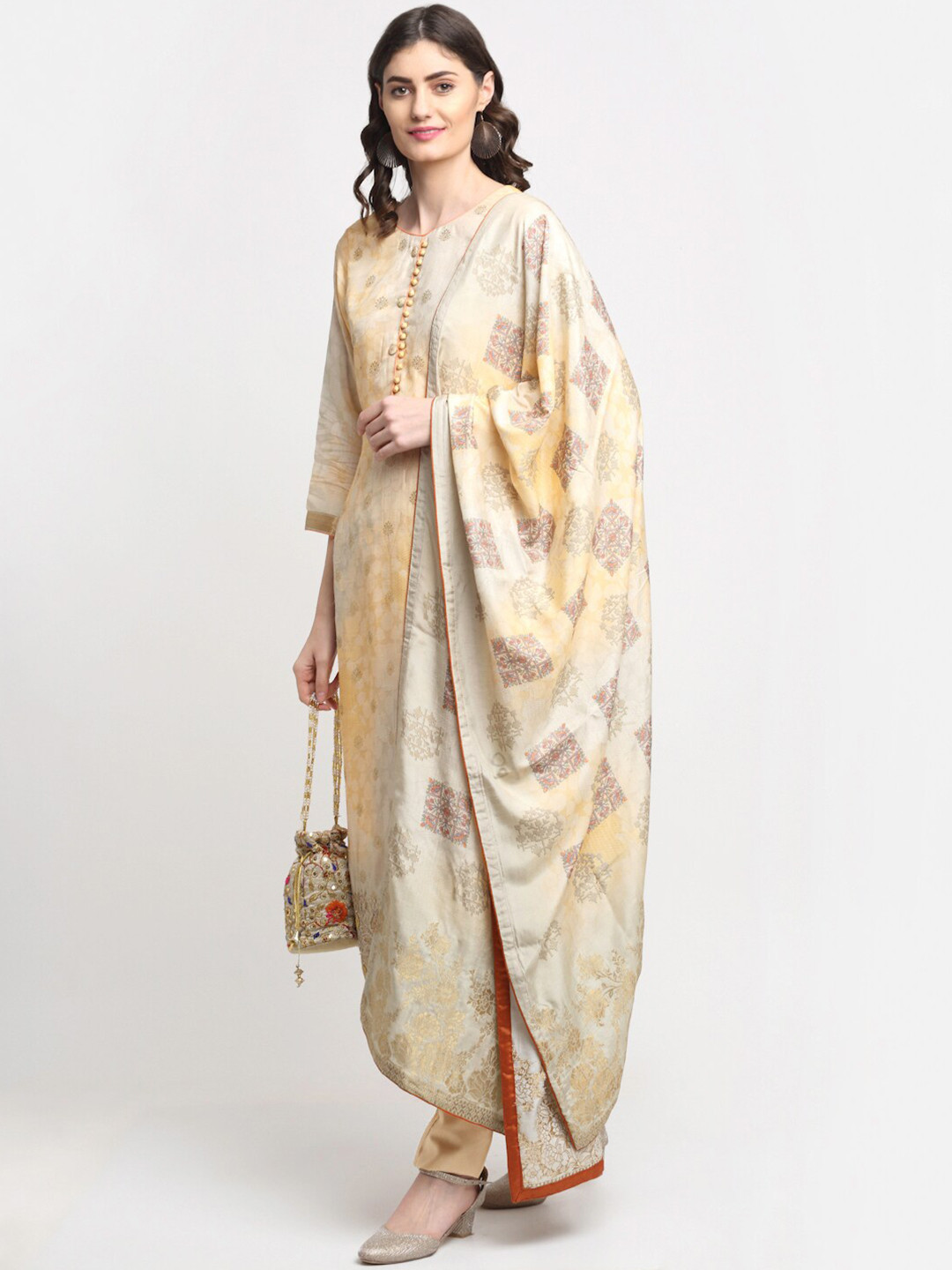 Stylee LIFESTYLE Yellow & Gold-Toned Unstitched Dress Material