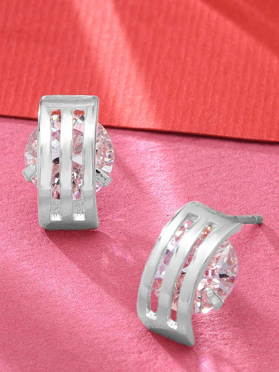 AMI Silver-Toned Contemporary Silver-Plated Studs Earrings