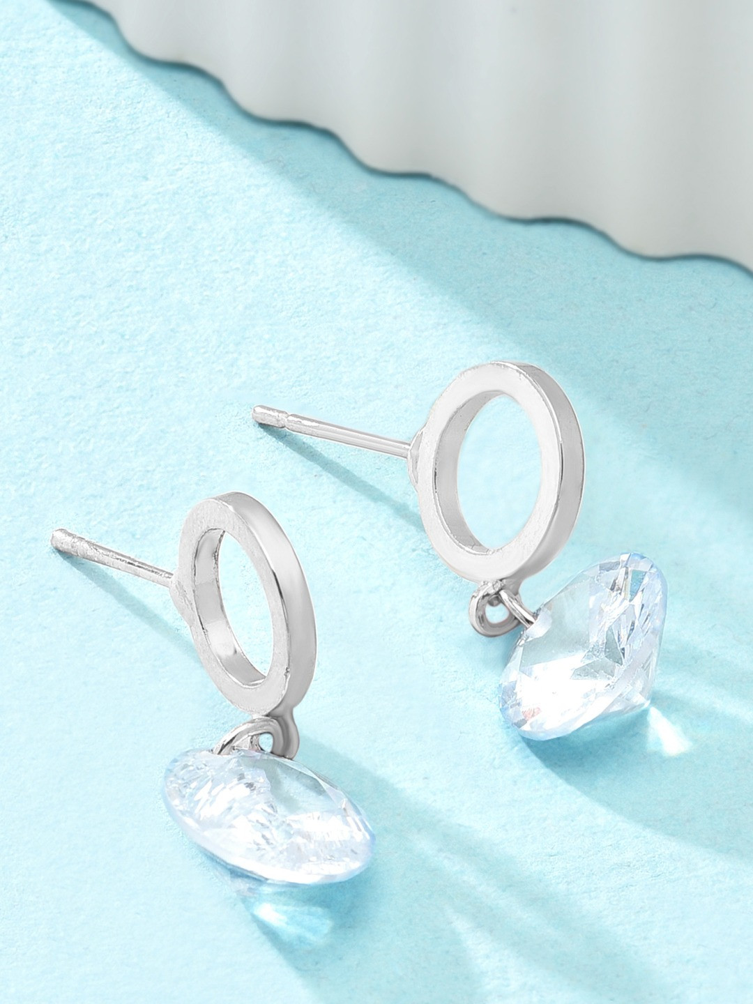 AMI Silver-Toned Circular Silver-Plated Drop Earrings