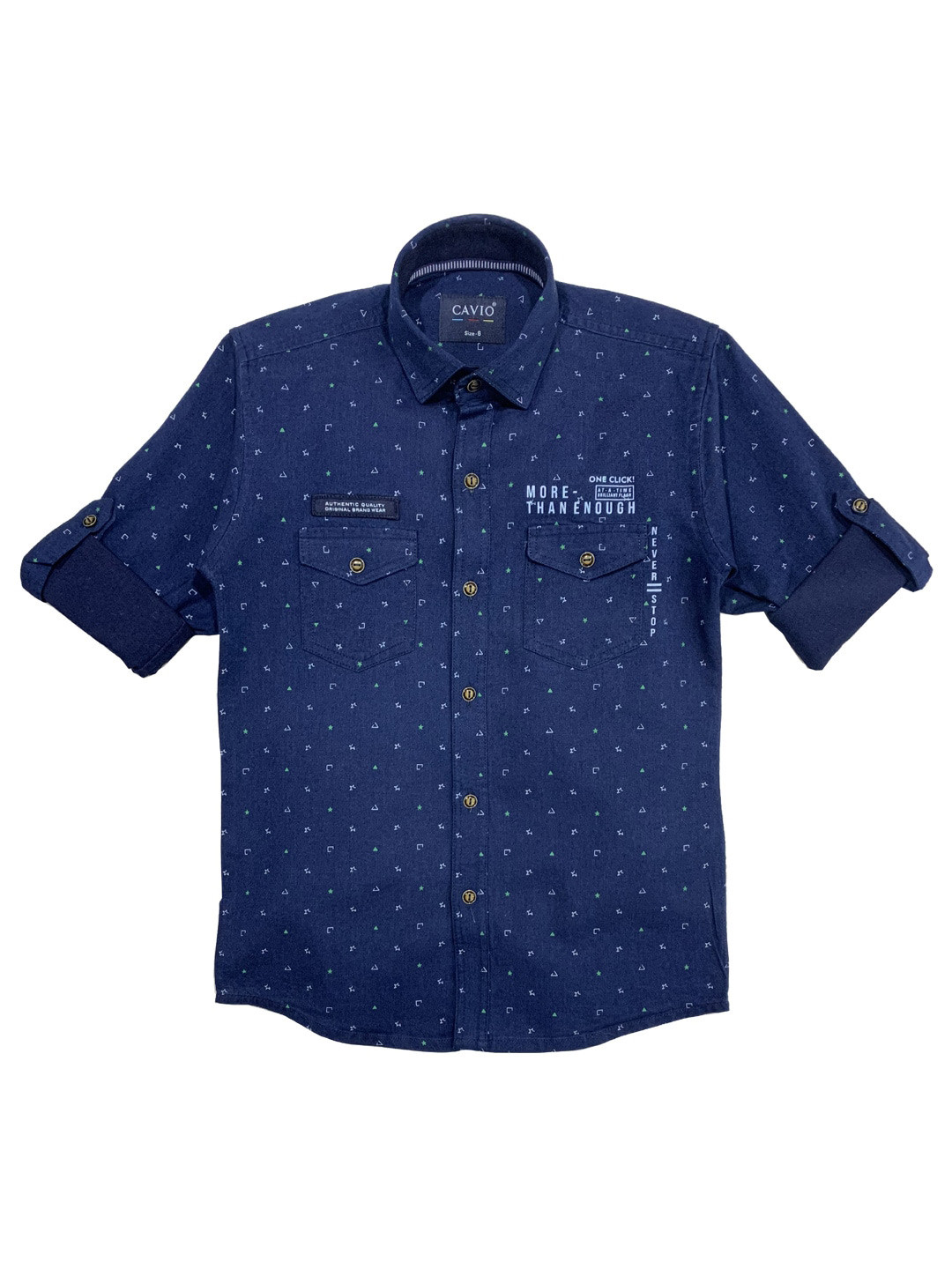 CAVIO Boys Navy Blue Printed Casual Shirt