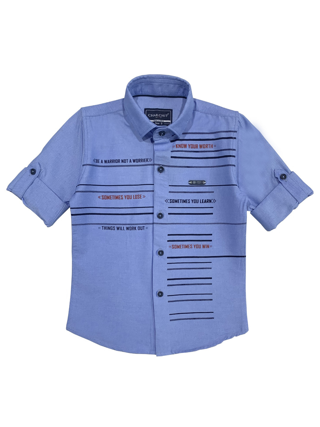 CAVIO Boys Blue Horizontal Stripes Printed Party Shirt