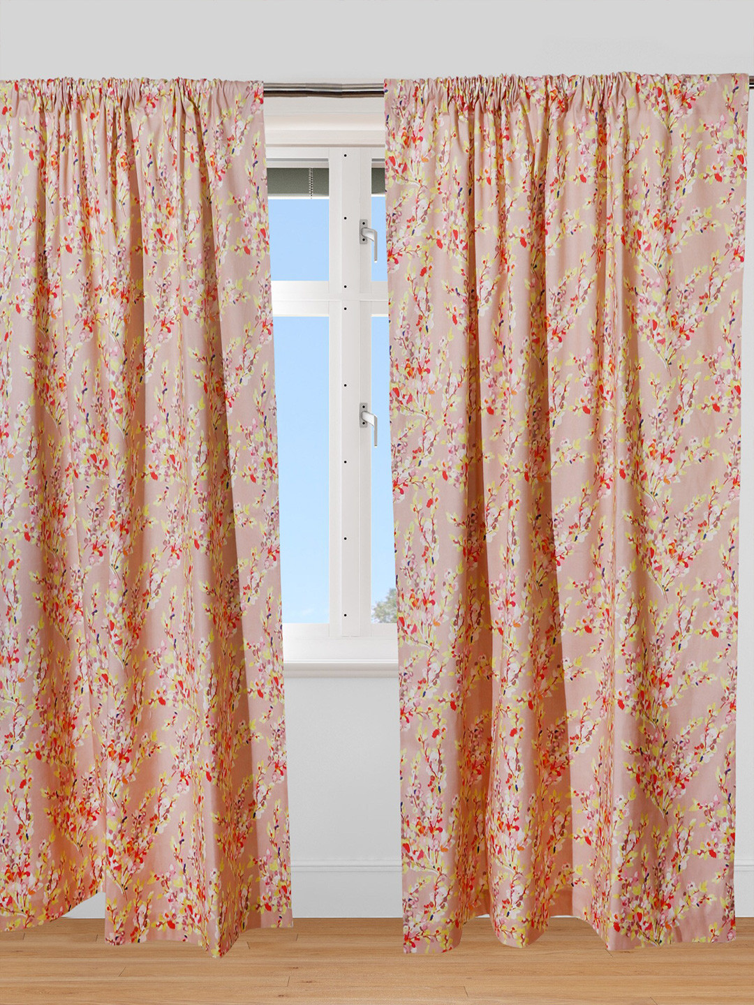 ZEBA Beige Floral Printed Door Curtain