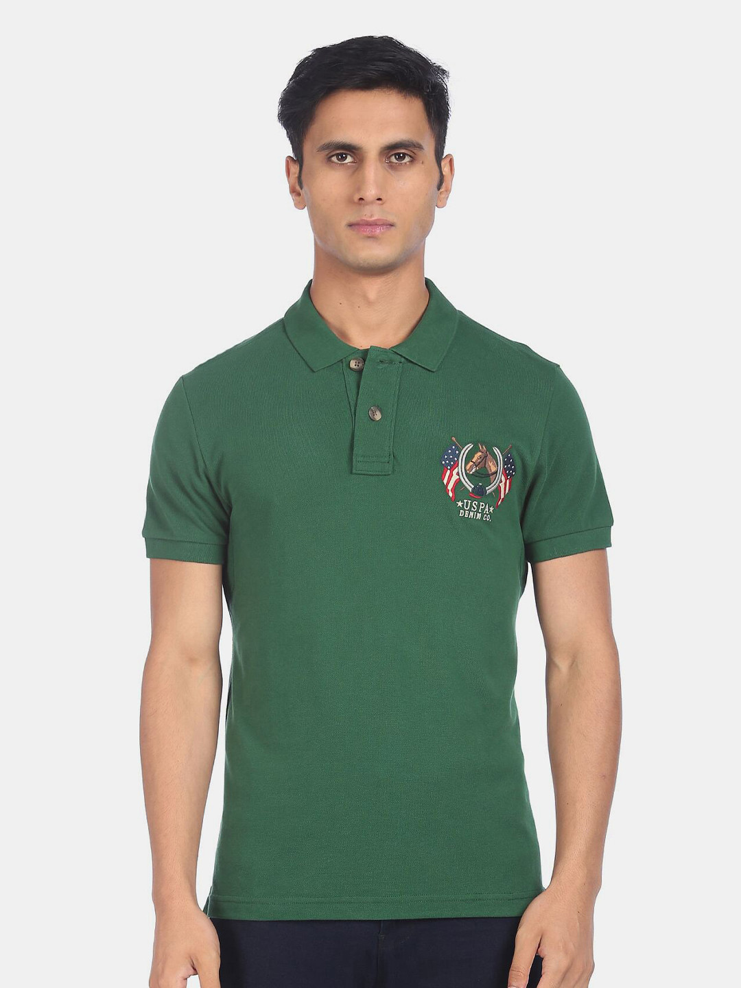 U.S. Polo Assn. Denim Co. Men Green Polo Collar Applique T-shirt