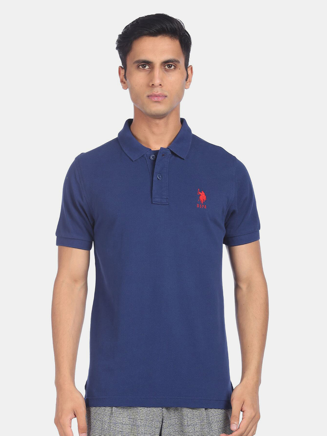 U S Polo Assn Men Navy Blue Polo Collar T-shirt