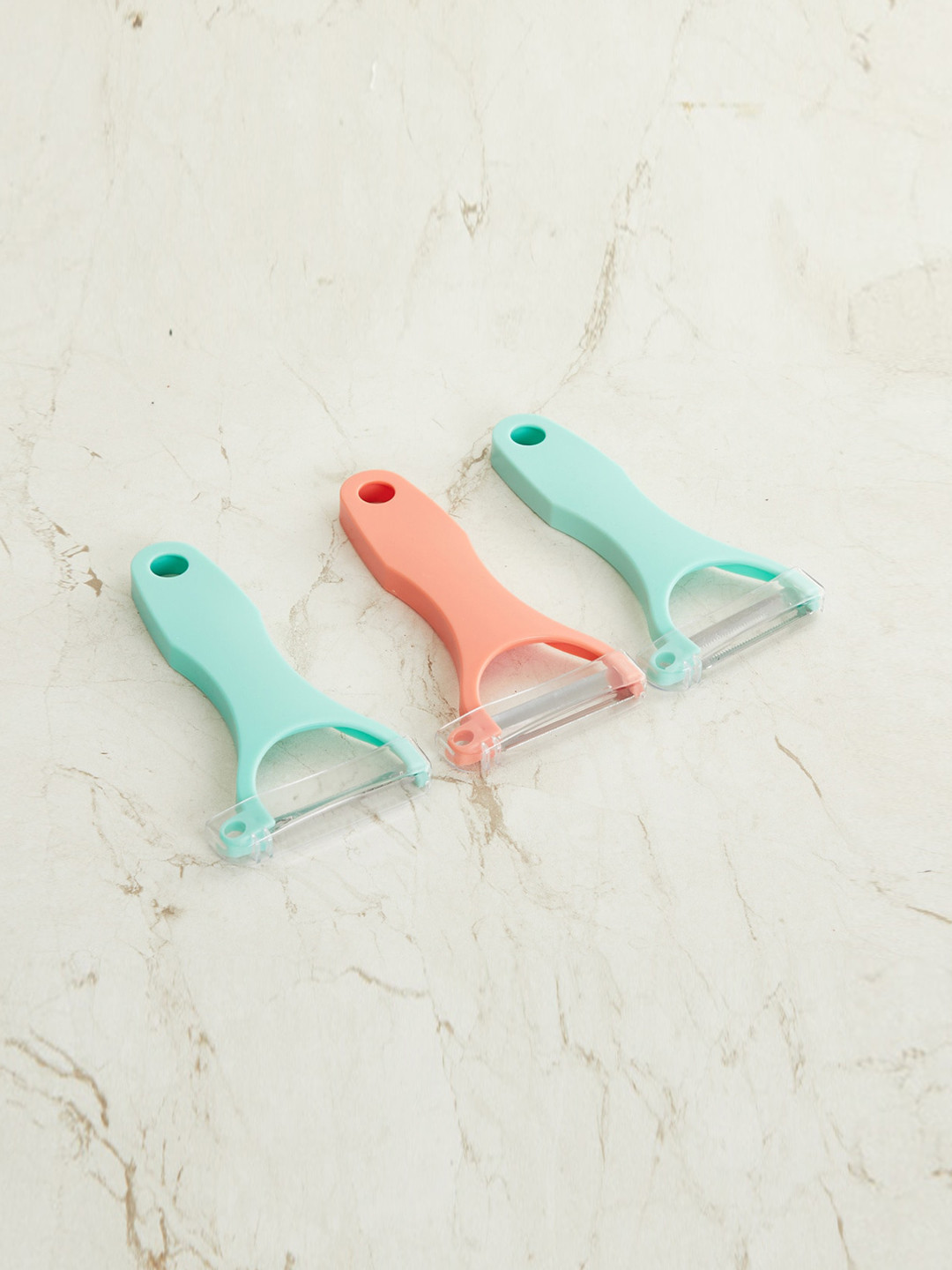 Home Centre Blue & Coral Set Of 3 Solid Stainless Steel Peelers