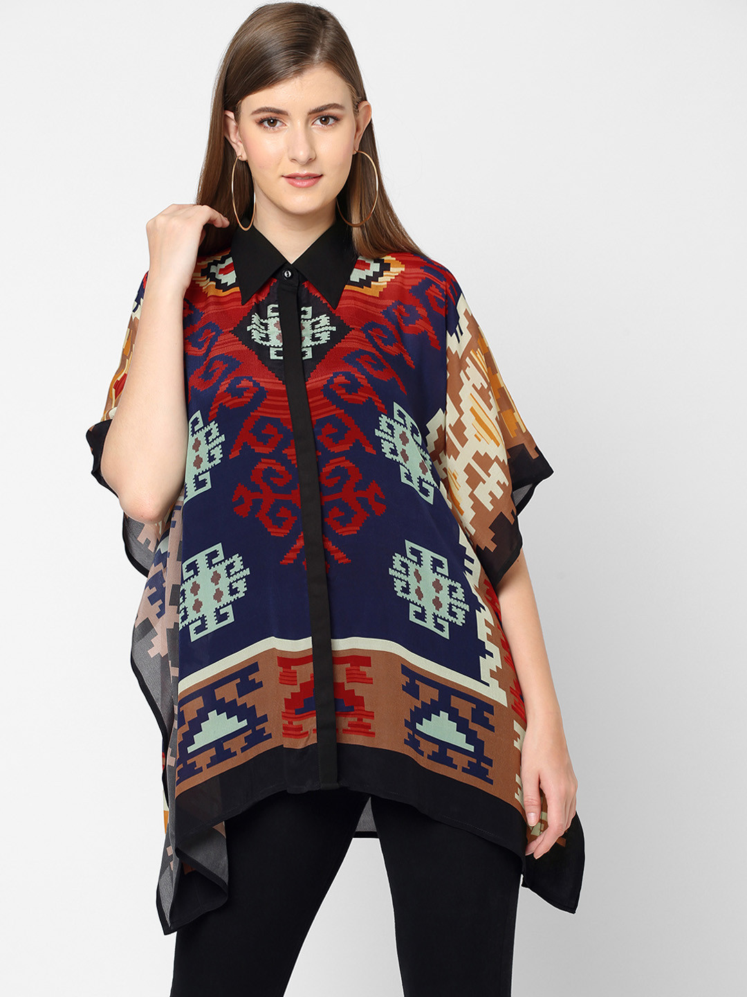 Cloth Haus India Multicoloured Floral Printed Shirt Style Kaftan Tunic