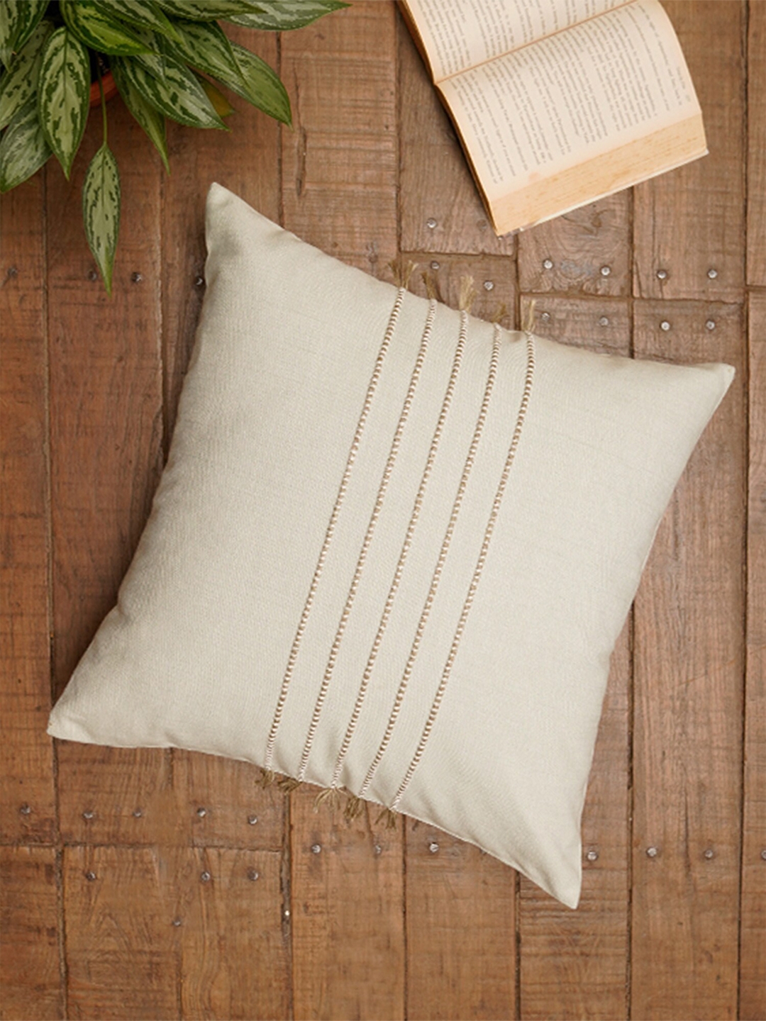 ZEBA Green Embroidered Square Cushion Covers