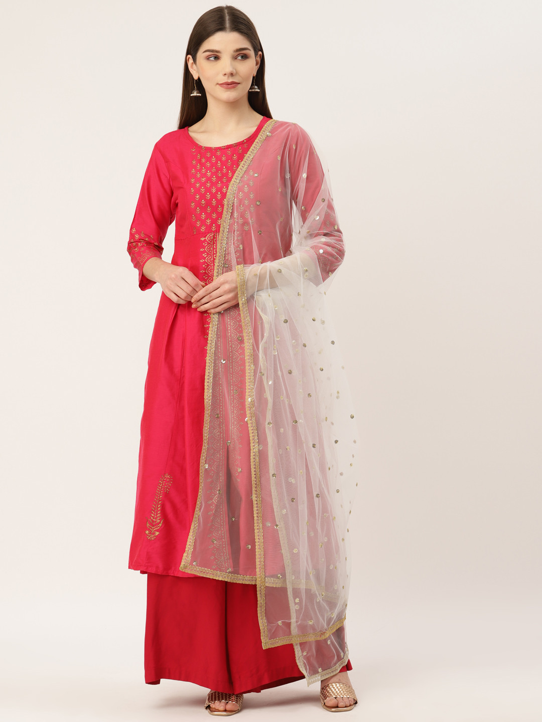 Studio Shringaar Off White Net Embroidered Dupatta