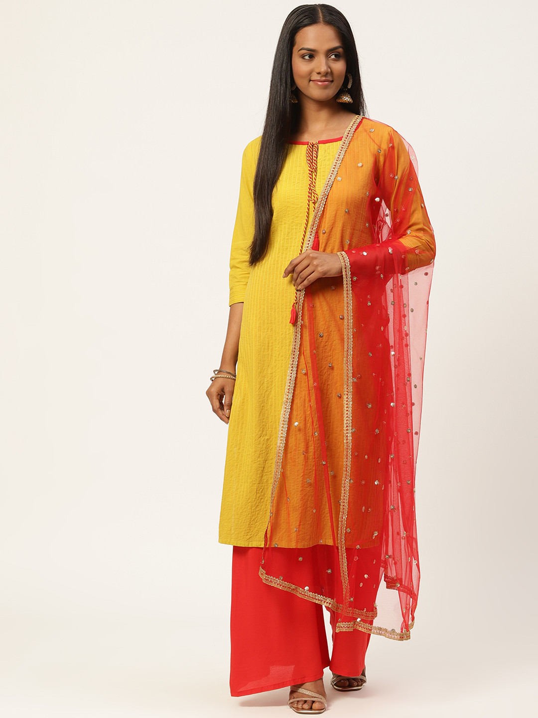 Studio Shringaar Red Embroidered Dupatta