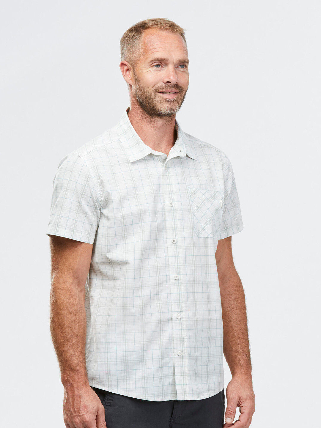 Decathlon Forclaz Men White Half Sleeve Checkered Travel Shirt