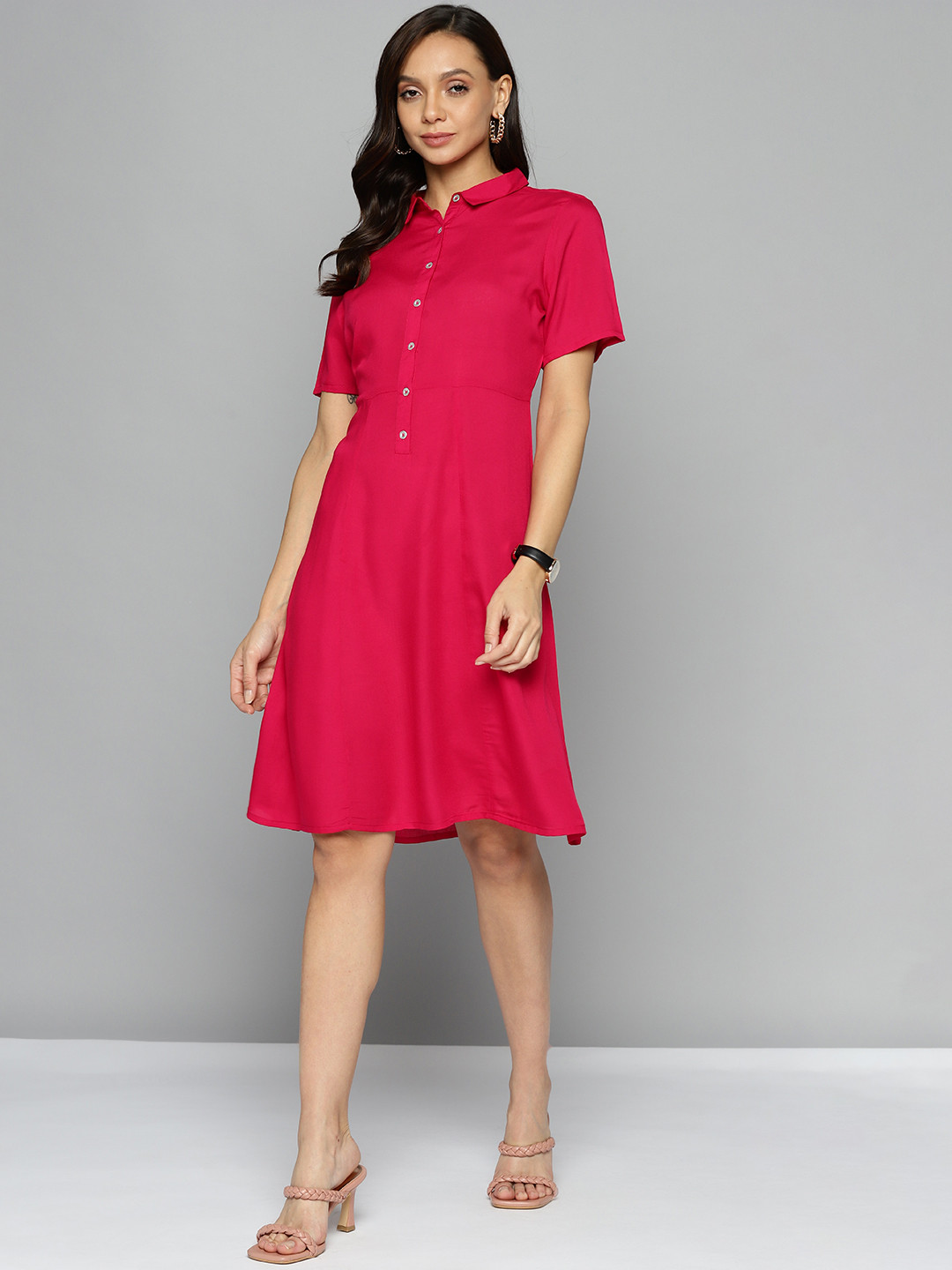 Chemistry Pink Solid Shirt Dress with Pocket