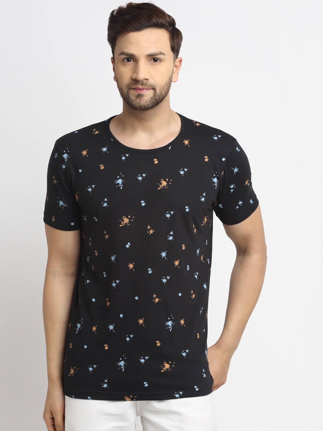 MACK JONNEY Men Black Printed Raw Edge T-shirt