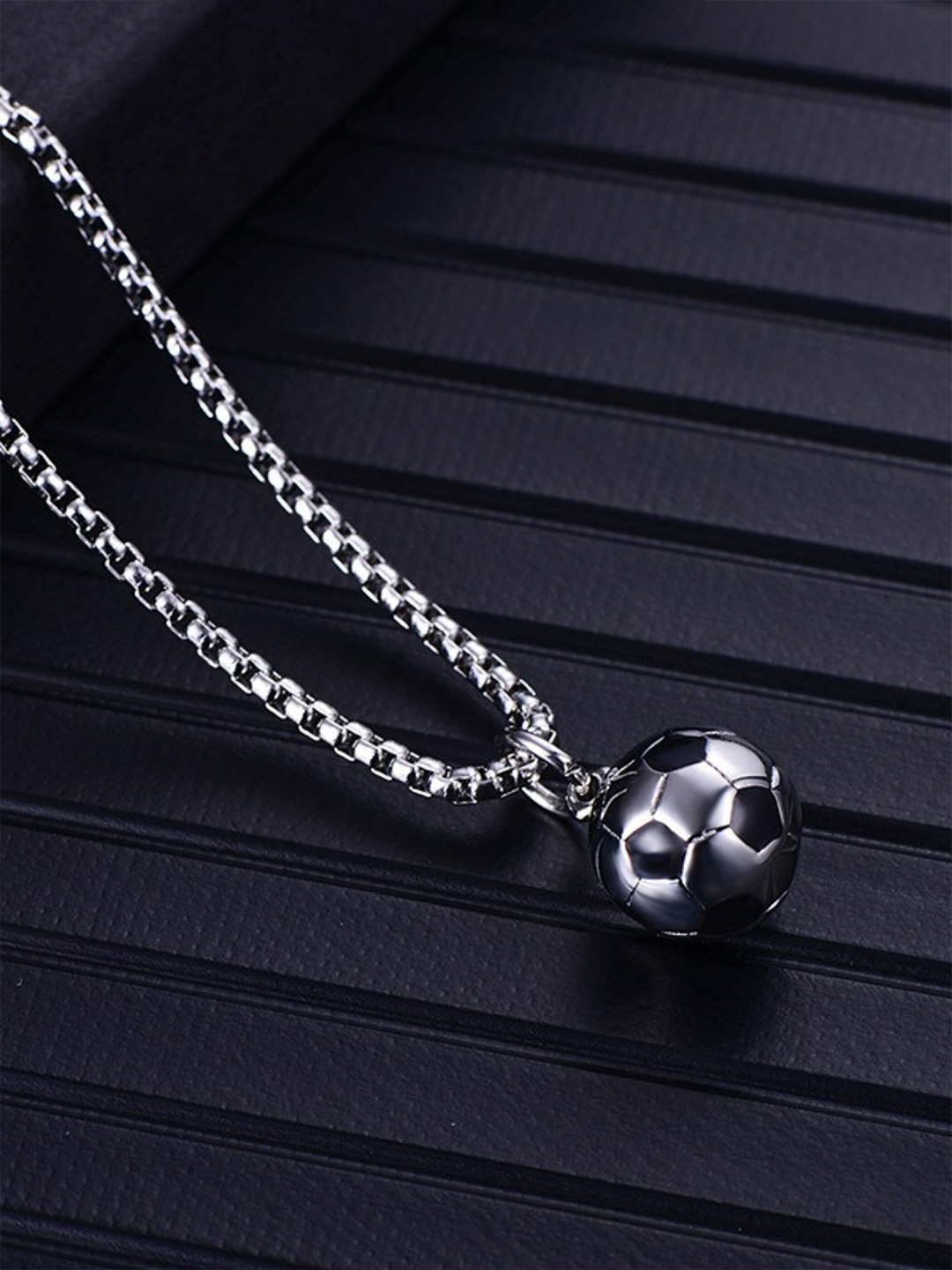 EL REGALO Men Silver-Toned & Black Football Pendant Necklace