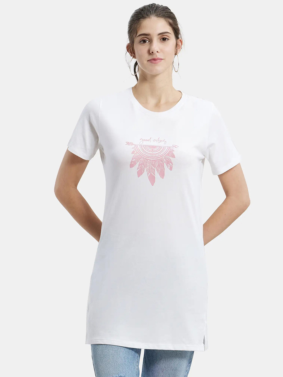 Jockey SuperCombedCotton Relaxed Fit Graphic Printed Half Sleeve Long Length T-shirt -UL48