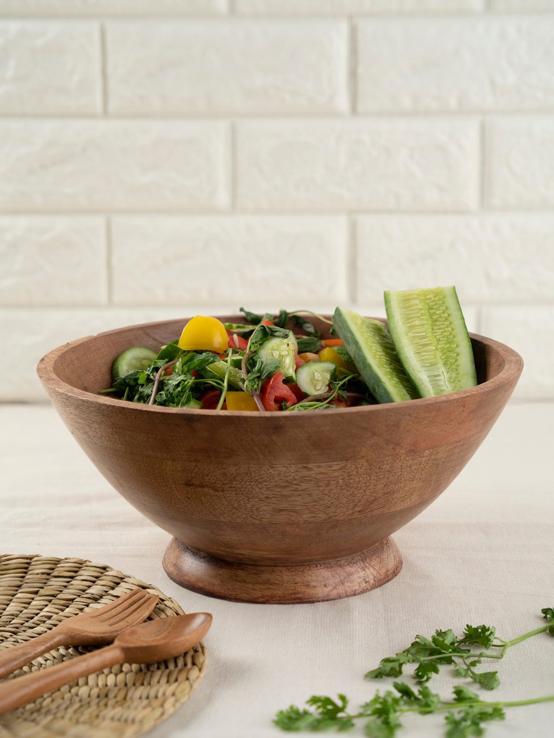 Folkstorys Brown Solid Wooden Serving Bowl