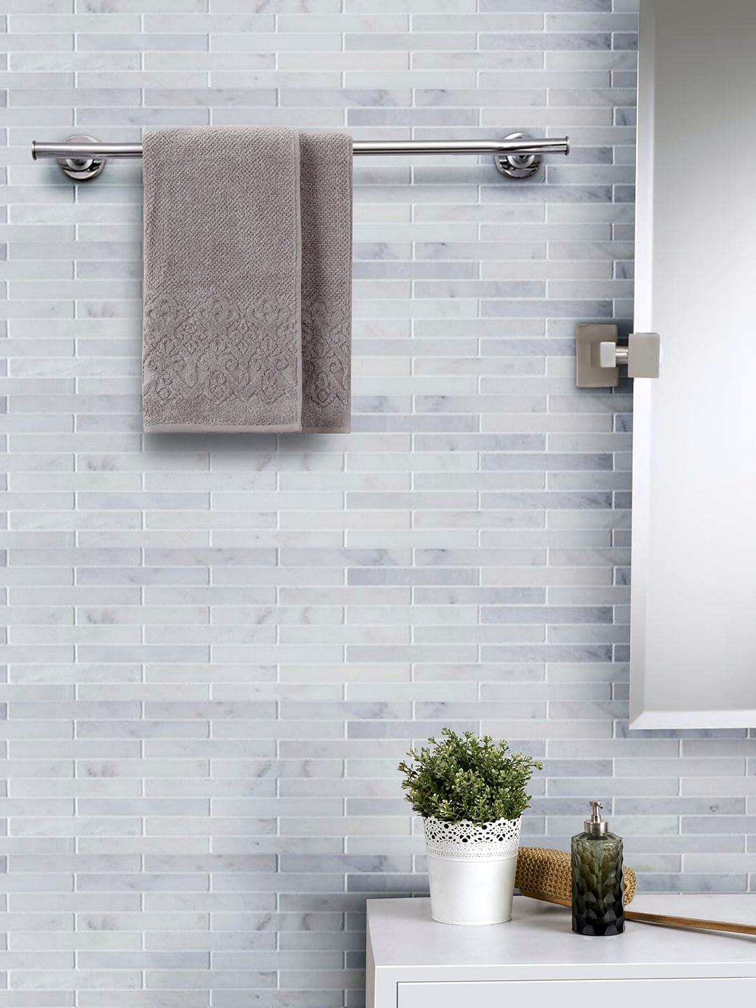 MASPAR Grey Pack of 2  Windsor 550 GSM Cotton Self Jacquard Towel Set