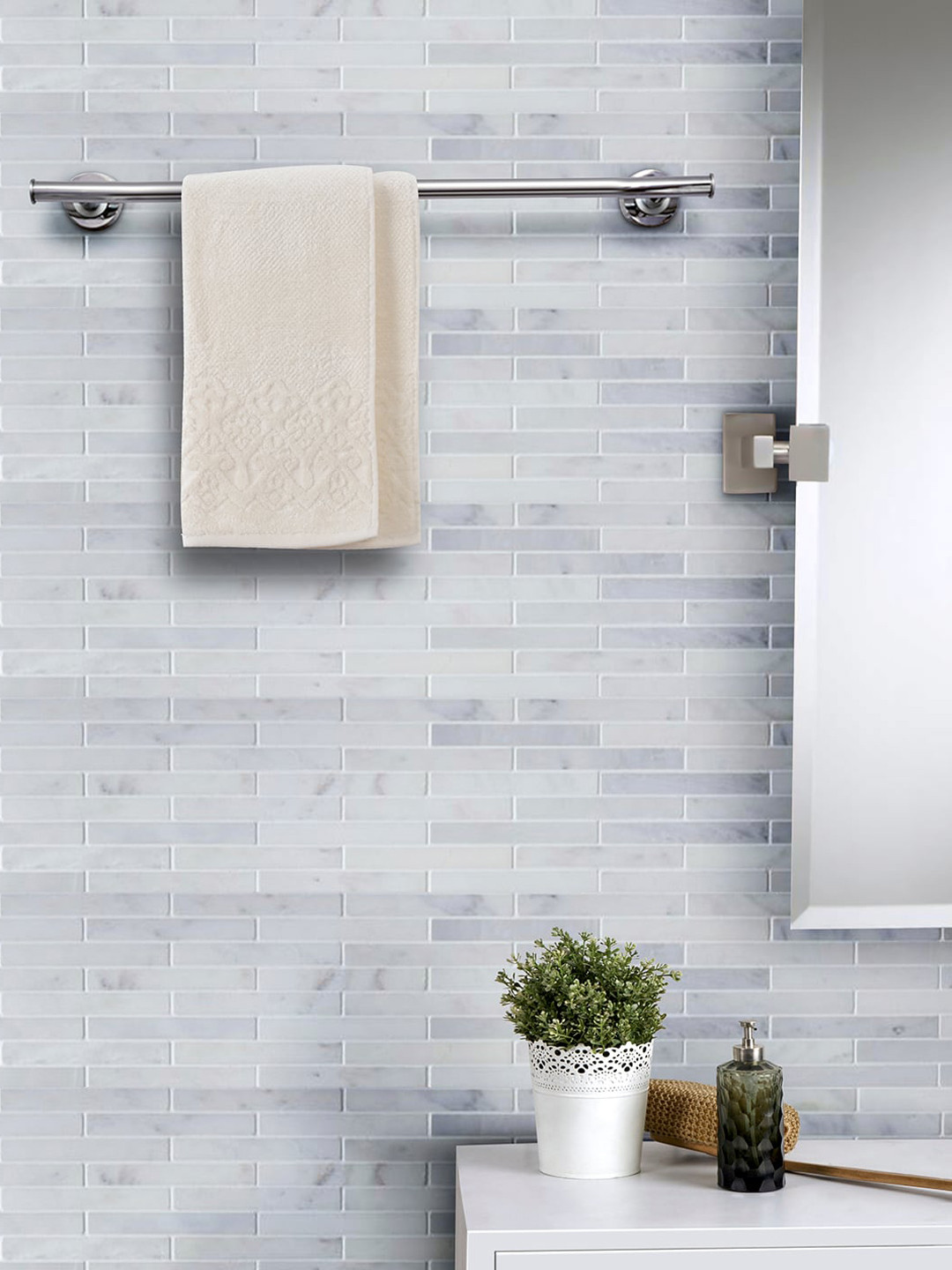 MASPAR Beige Set of 2 Cotton 550 GSM Jacquard Hand Towel Set