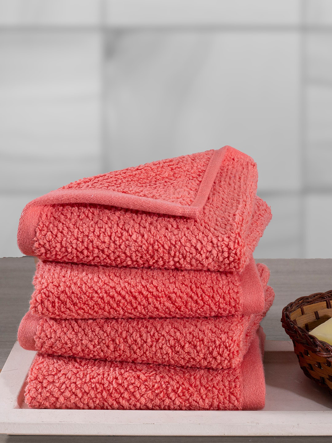 MASPAR Peach 4 Pcs 550 GSM Cotton Face Towel