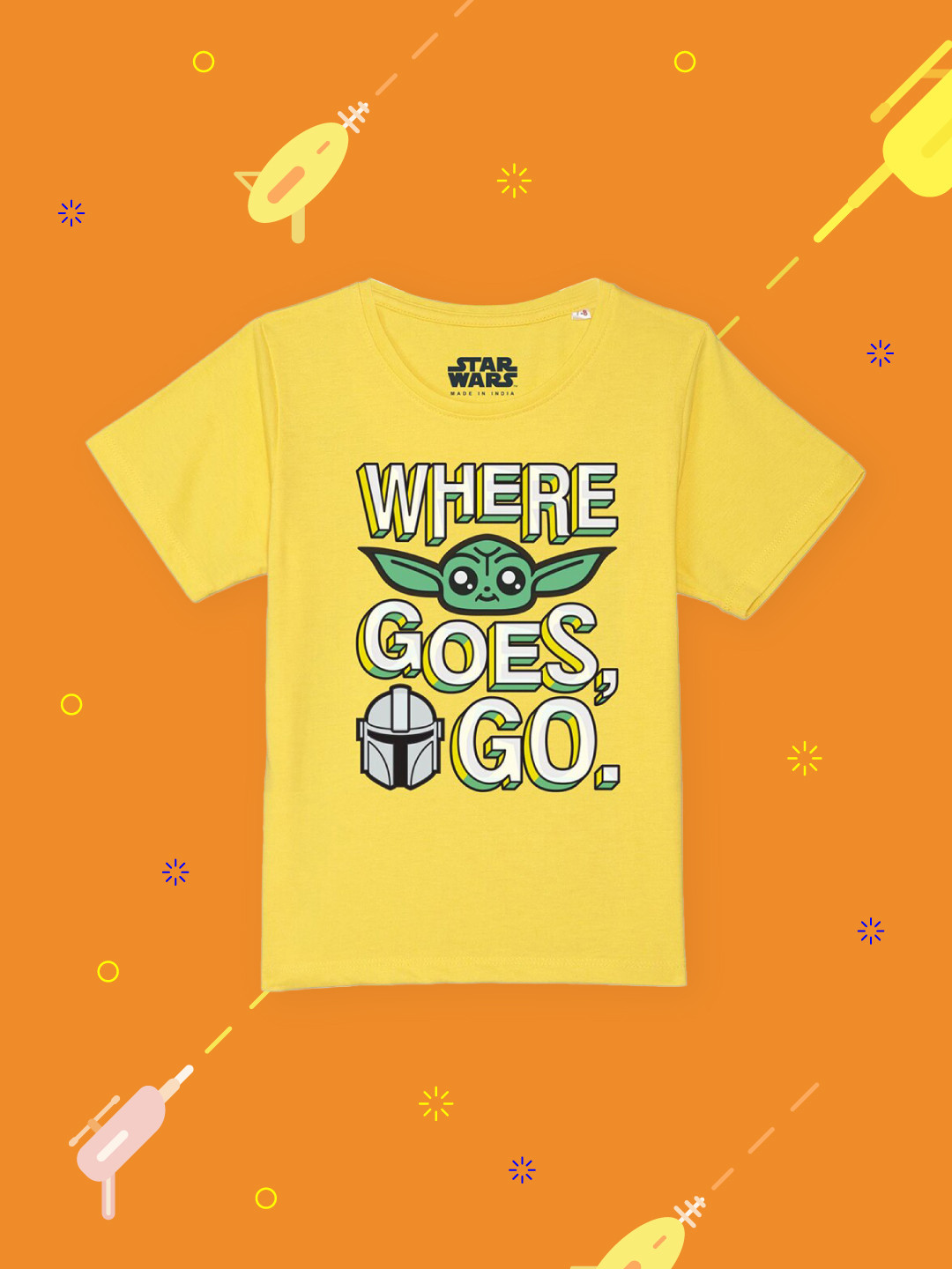 YK Star Wars Boys Yellow Typography Printed Pure Cotton T-shirt