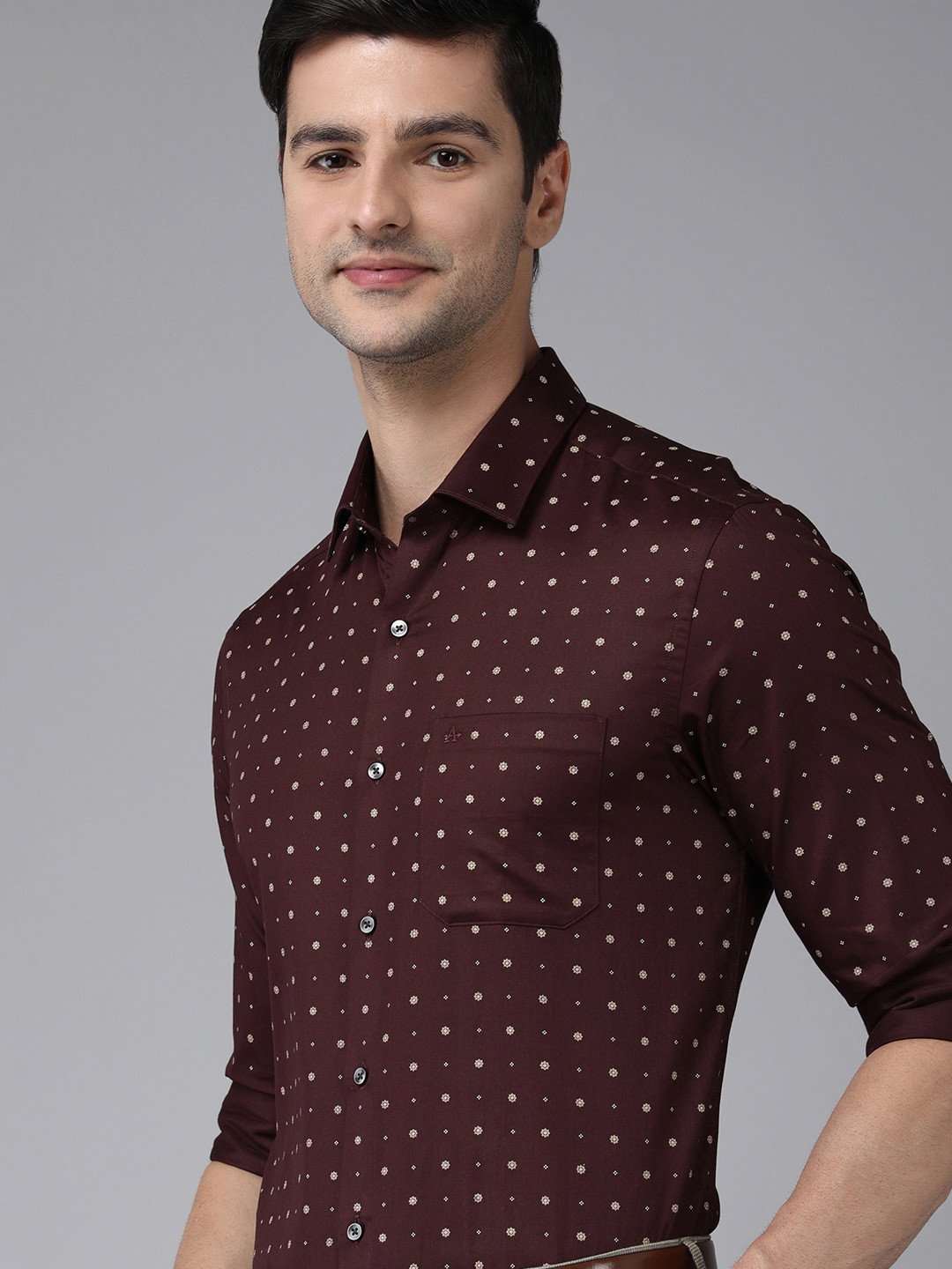 Arrow Men Maroon Original Polka Dot Printed Slim Fit Formal Shirt