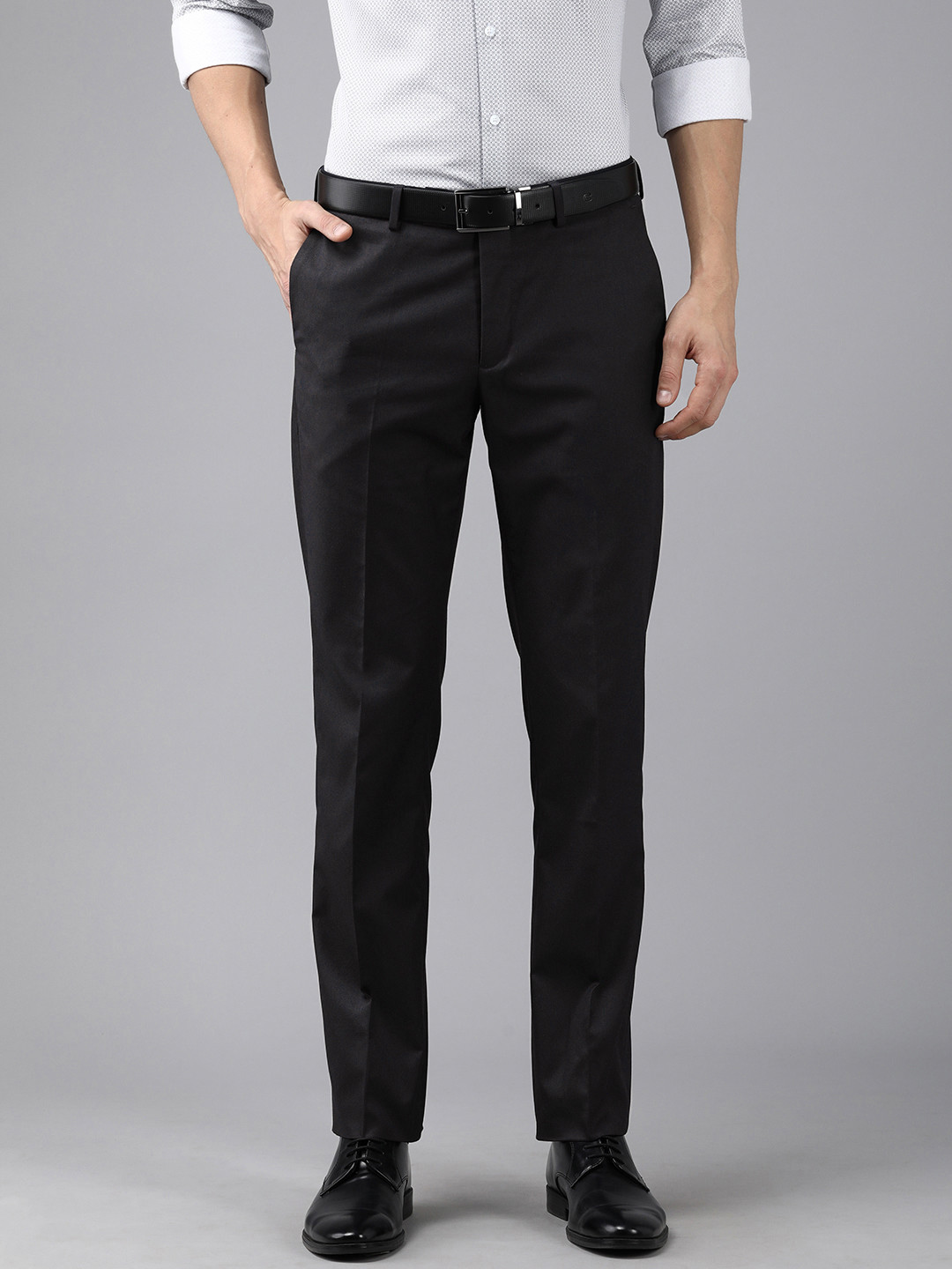 Arrow Men Blue Textured Mid Rise Formal Regular Fit Trousers