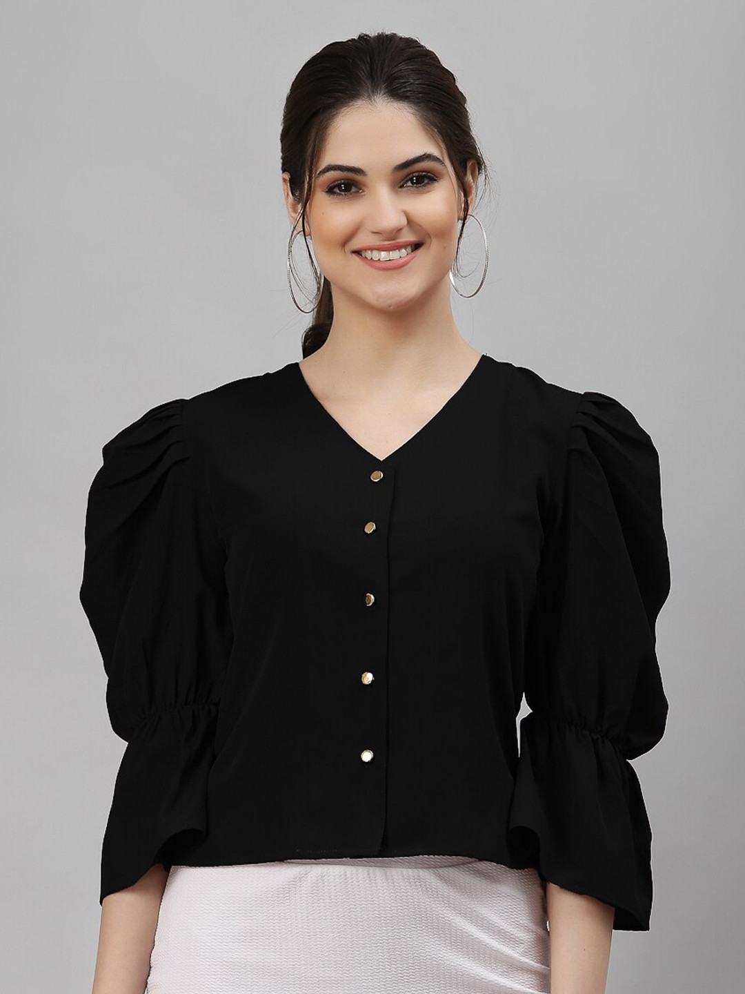 NEUDIS Black Embellished Crepe Top