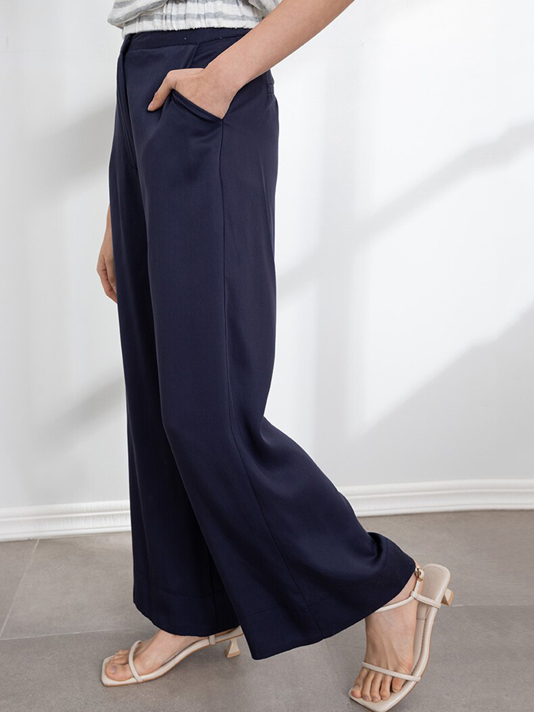 ORIGIN BY ZALORA Women Navy Blue Solid Parallel Trousers