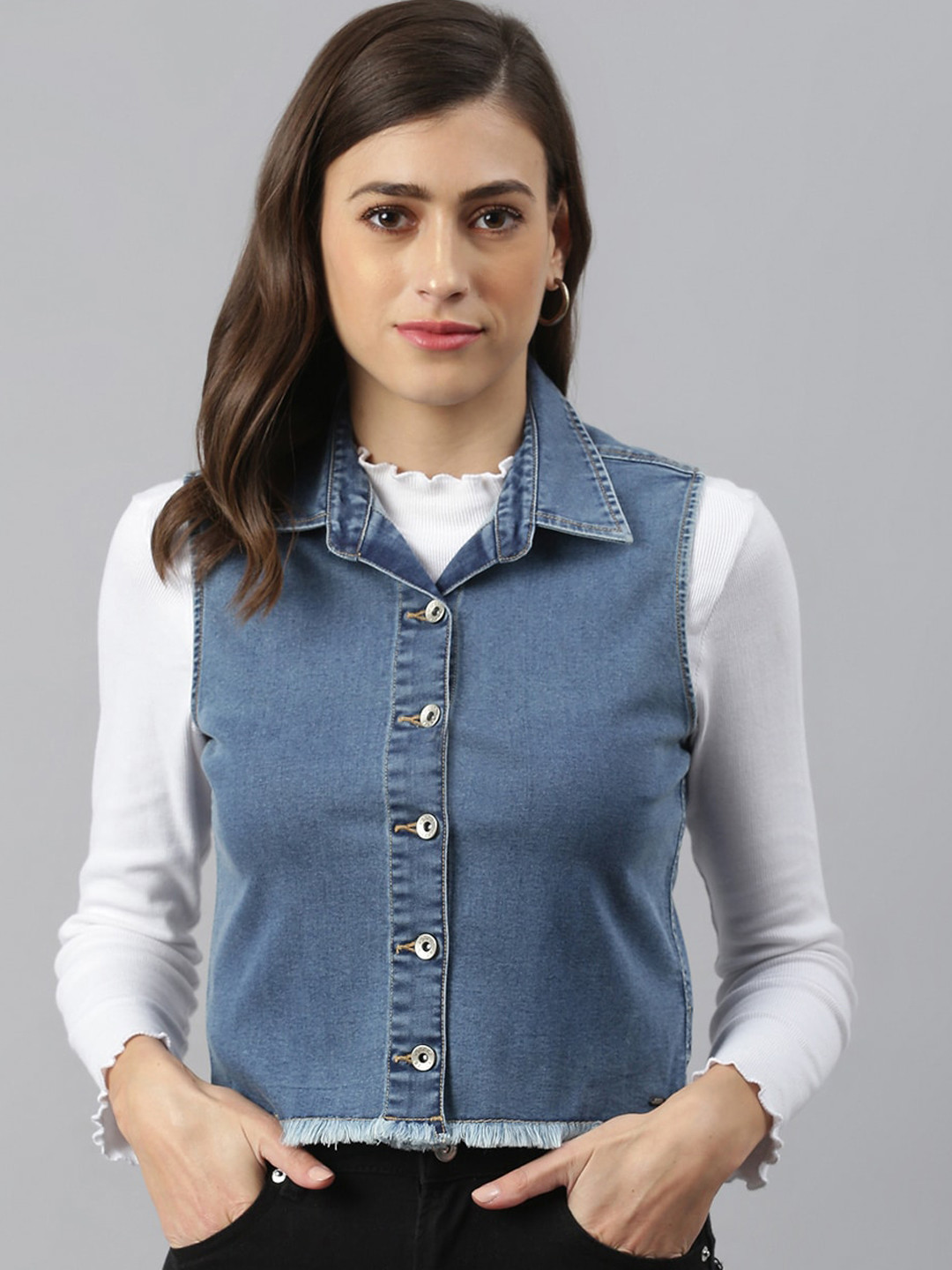 Xpose Women Blue Lightweight Crop Shacket