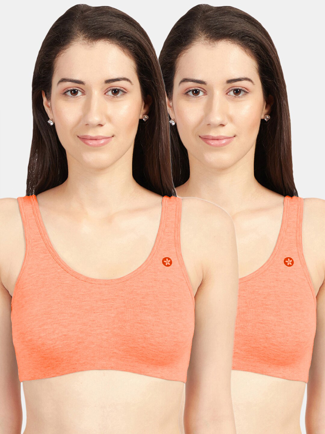 Sonari Peach-Coloured Set of 2 Solid Non-Padded Cami Bra