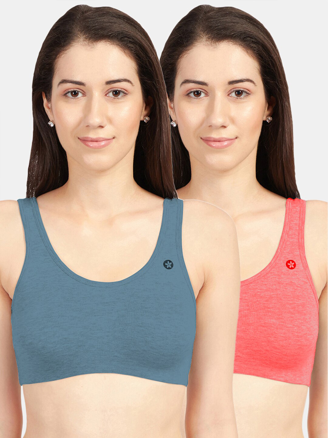 Sonari Grey & Red Set of 2 Solid Non-Padded Cami Bra