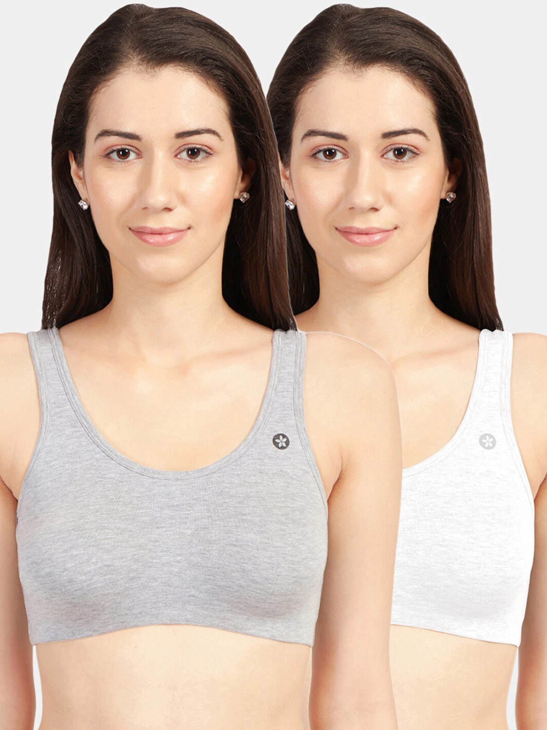Sonari Grey & White Set Of 2 Non Padded Non Wired Full Coverage Cami Bra