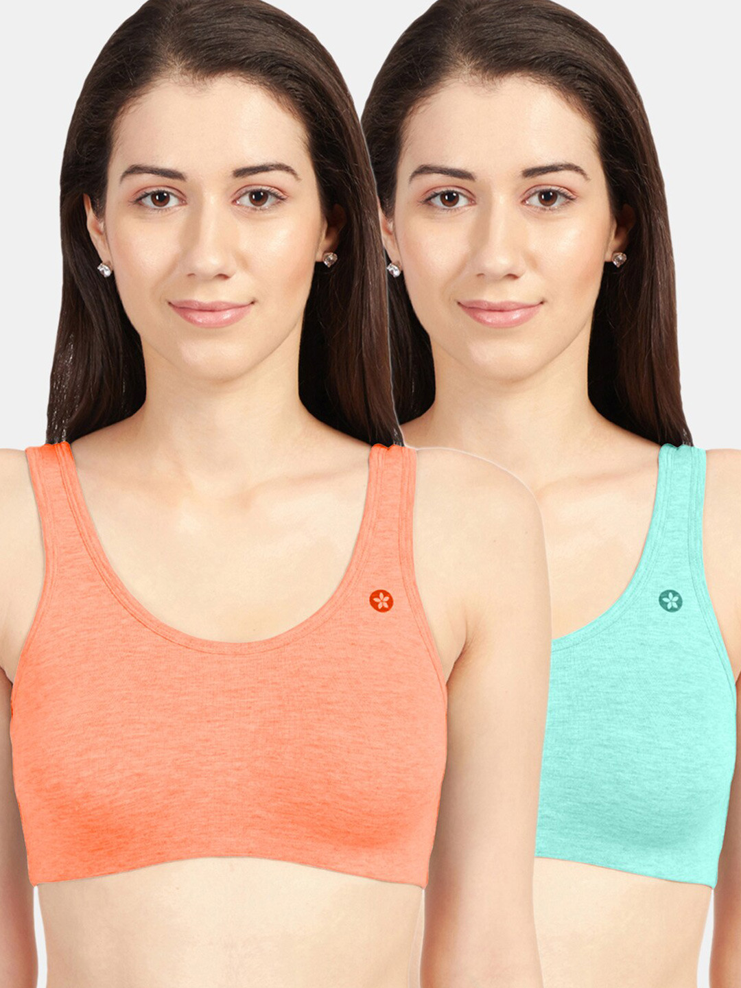 Sonari Pack of 2 Peach-Coloured & Turquoise Blue Non Padded Bra