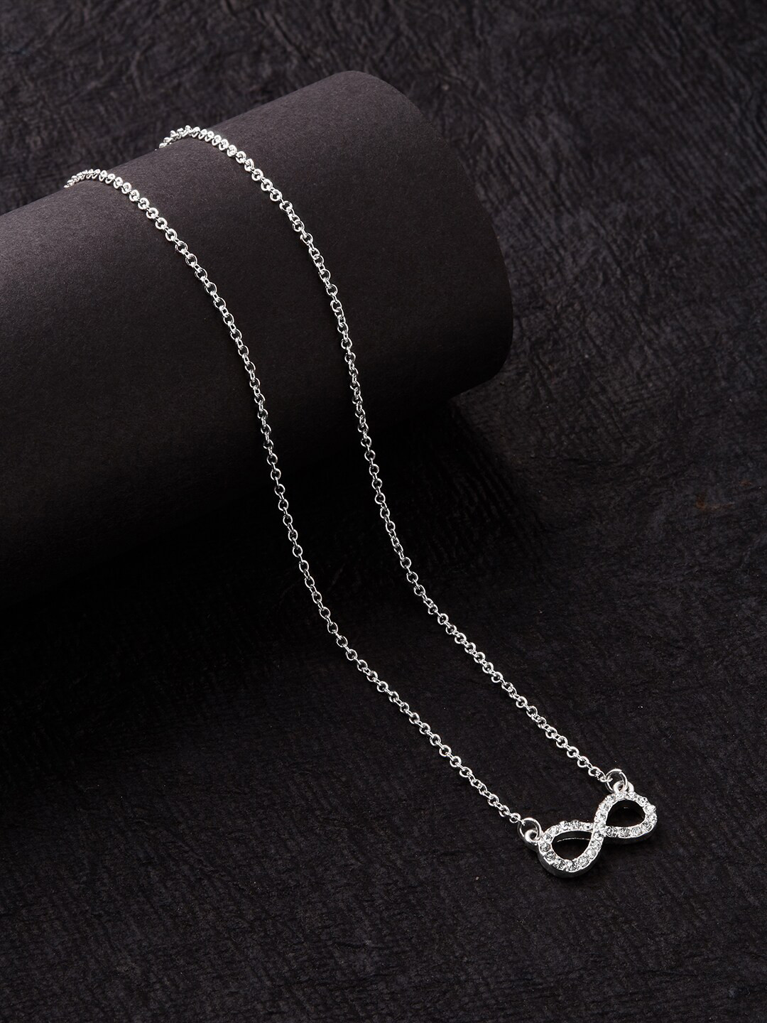 Accessorize Women Silver-Toned Crystal Studded Eternity Necklace