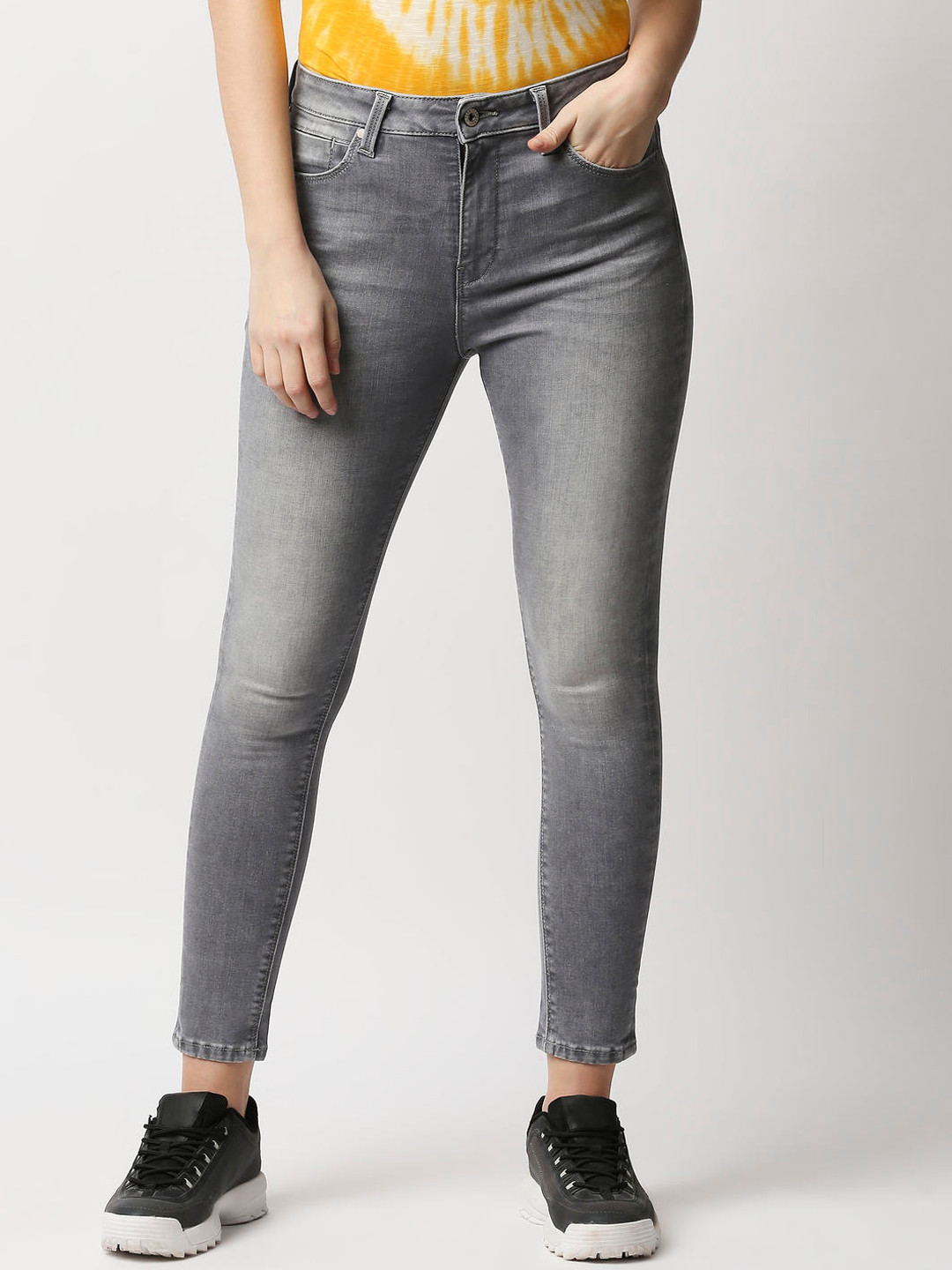 Pepe Jeans Women Grey Skinny Fit High-Rise  Heavy Fade Stretchable Jeans