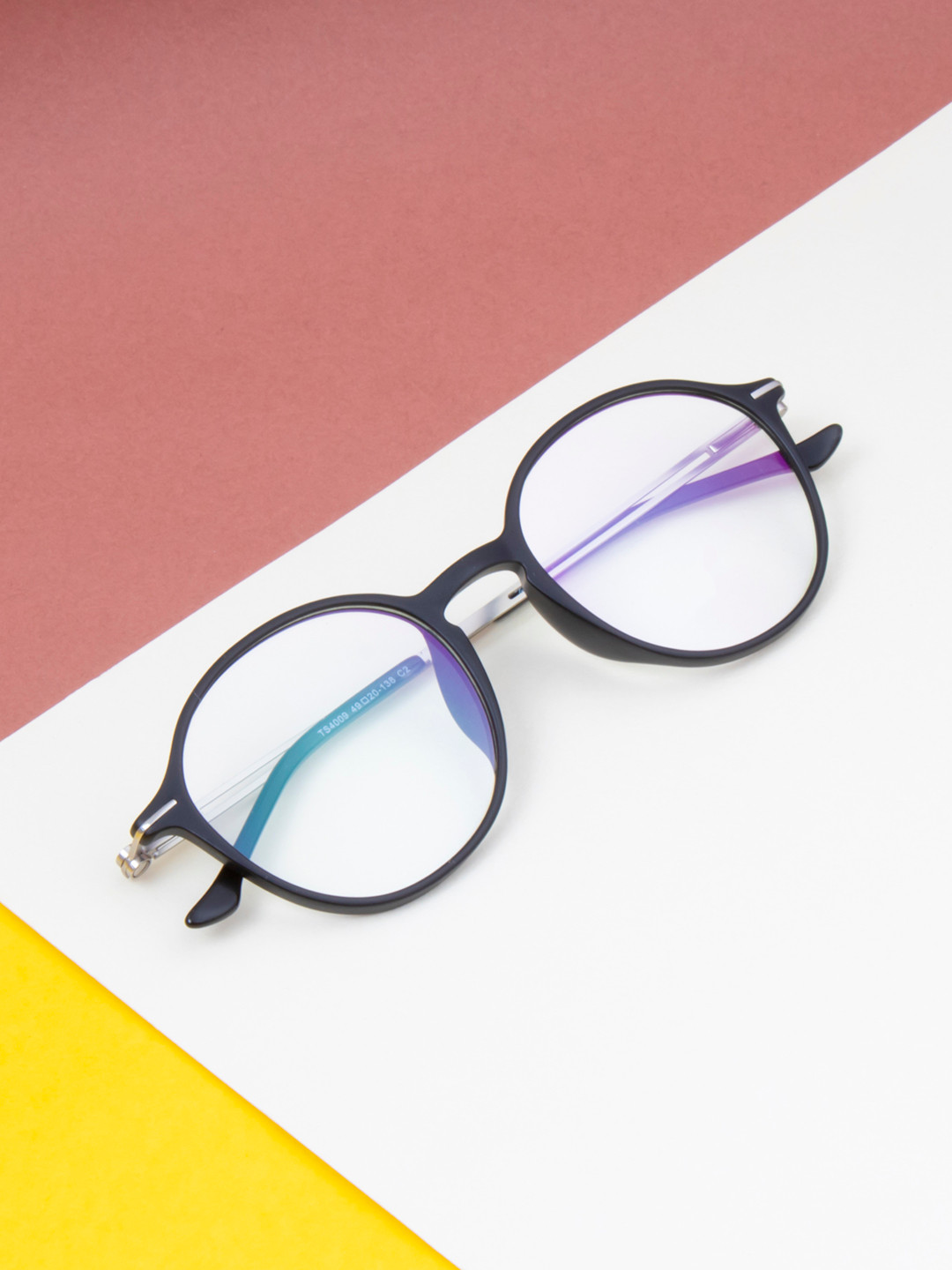 Ted Smith Unisex Black & Silver-Toned Full Rim Round Frames Eyeglasses