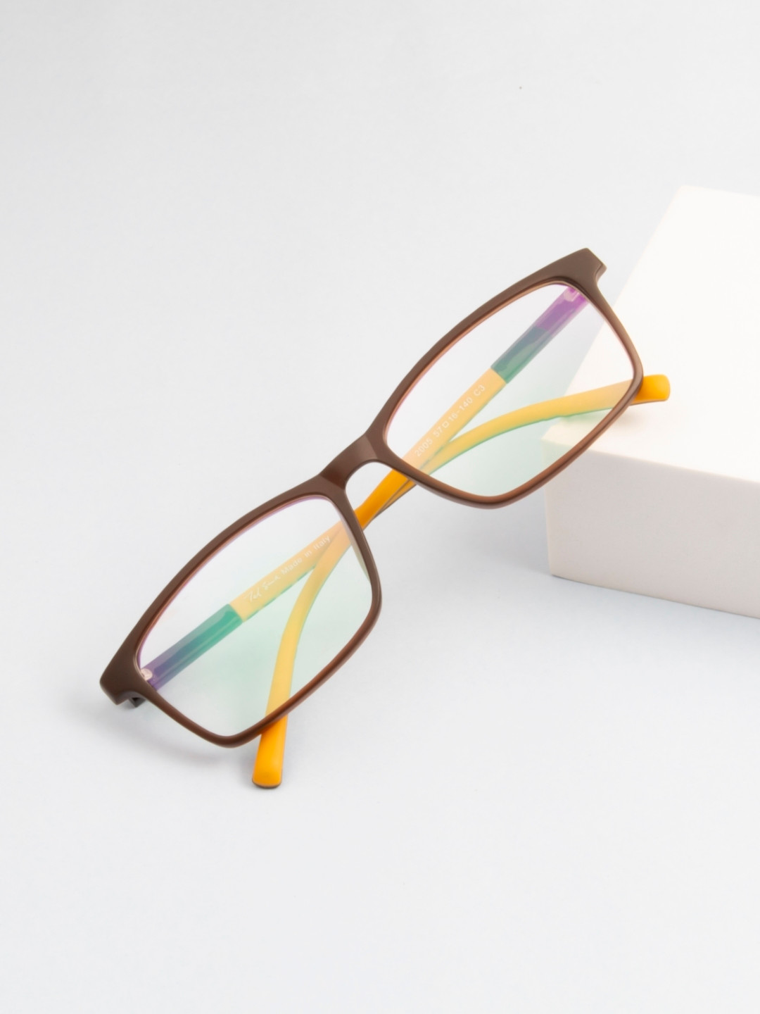 Ted Smith Unisex Brown & Mustard Full Rim Rectangle Frames Eyeglasses