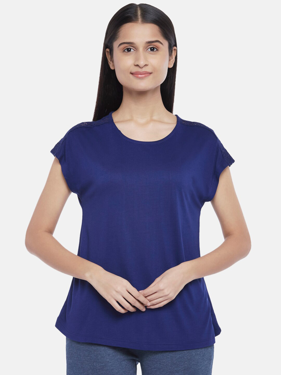 Dreamz by Pantaloons Navy Blue Pure Cotton Lounge tshirt