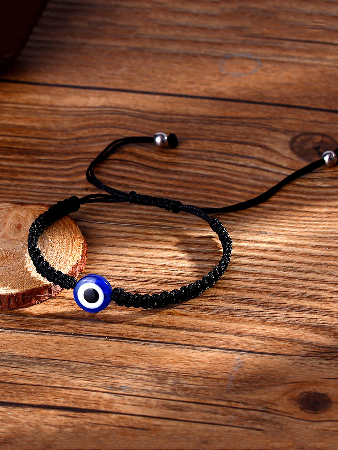 Yellow Chimes Unisex Black & Blue Evil Eye Bead Wraparound Bracelet