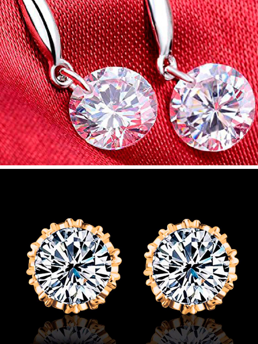 OOMPH Silver-Toned & Gold-Toned Set Of 2 Contemporary CZ Studded Stud & Drop Earrings