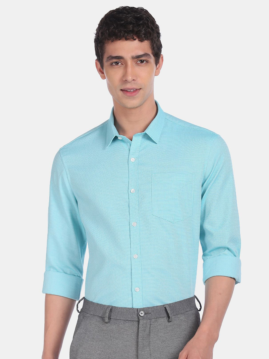 Excalibur Men Green Pure Cotton Formal Shirt