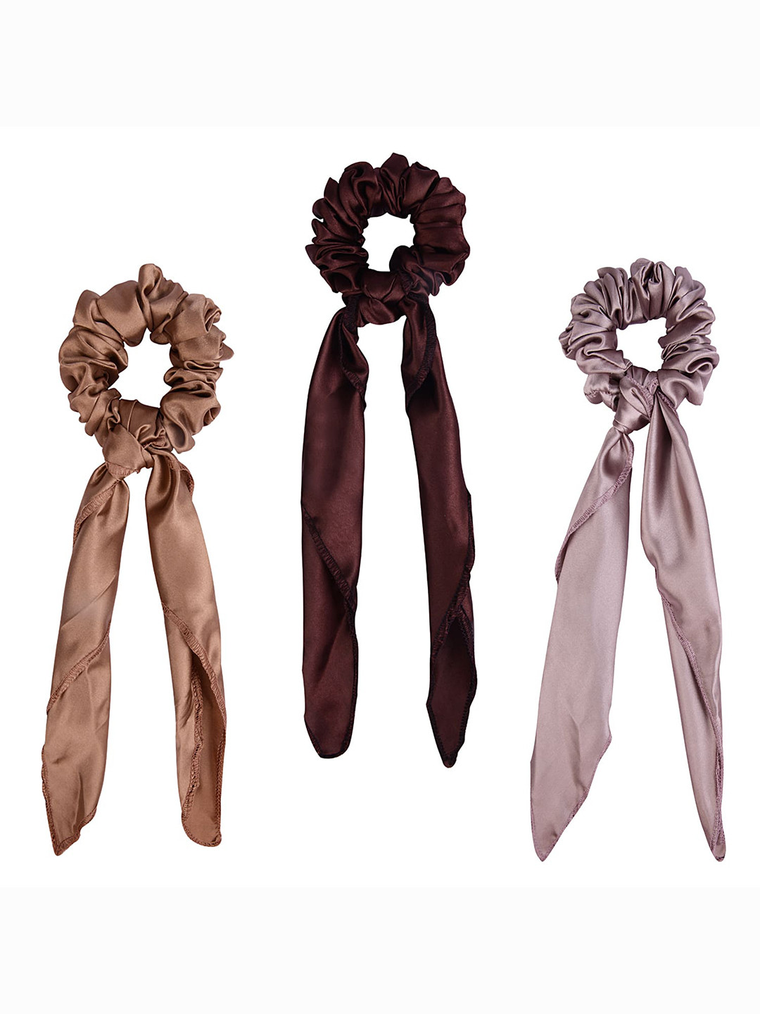 Arendelle Women Brown & Cream-Coloured Set of 3 Spiral Satin Ponytail Holders